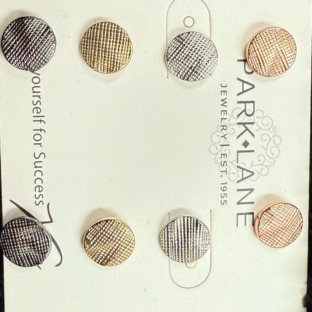 Park Lane “Dottie” studs Textured 4 pair Gold, Rose Gd, Hematite, & Silver